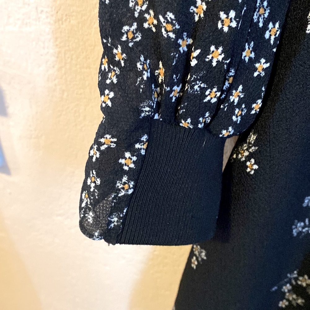 Tibi Florence black ruched sleeve fit flare floral short dress size 10 - Picture 8 of 13